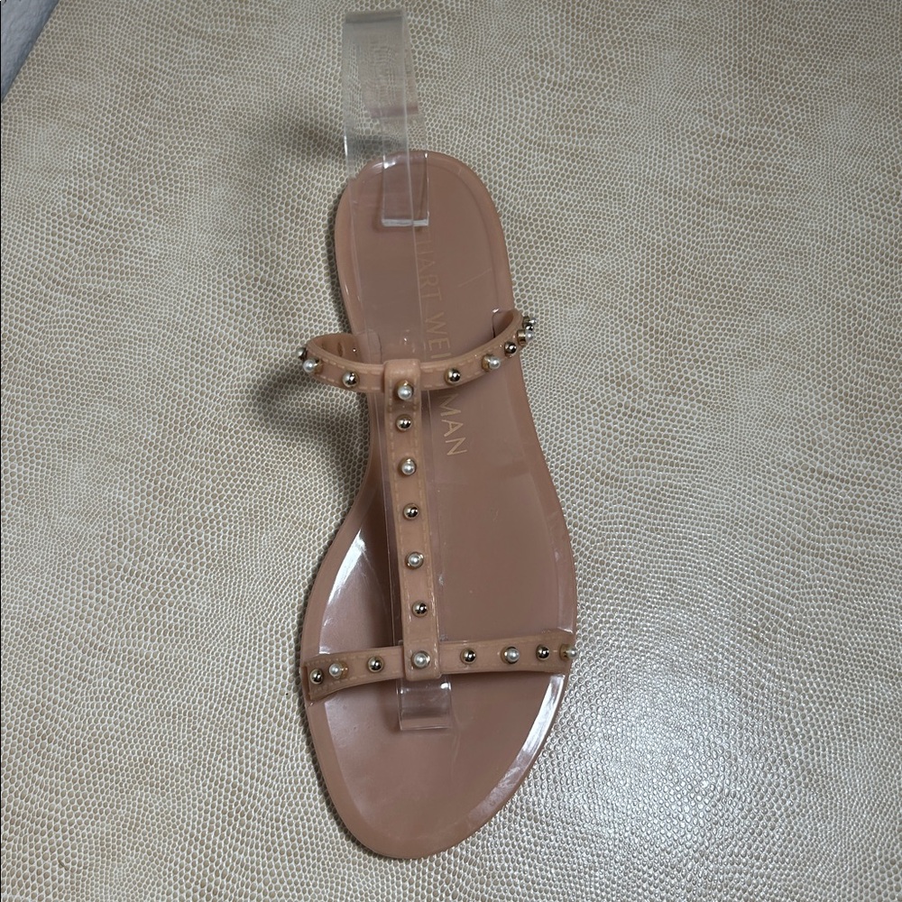 Stuart Weitzman MELLIE PEARLSTUD JELLY SLIDE SANDAL in Nude Studded Size 6 - Picture 14 of 14